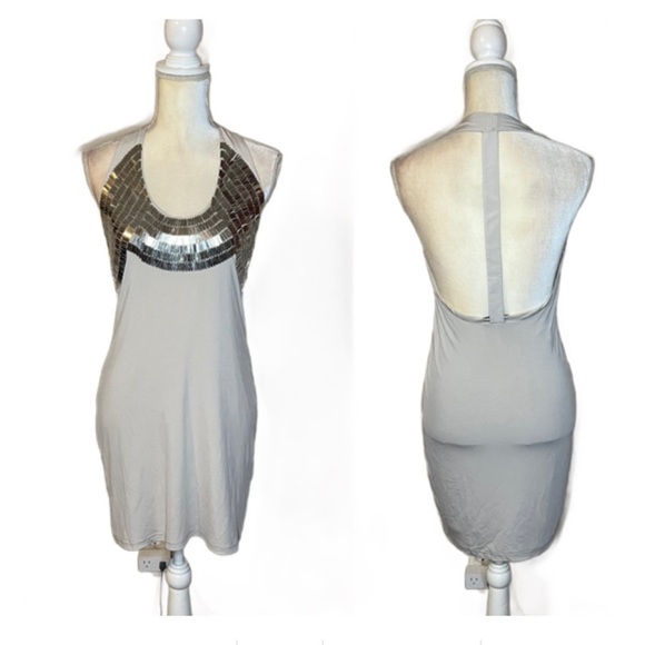 ⭐️Bebe Gray Halter Dress with Silver Accents - Picture 1 of 9
